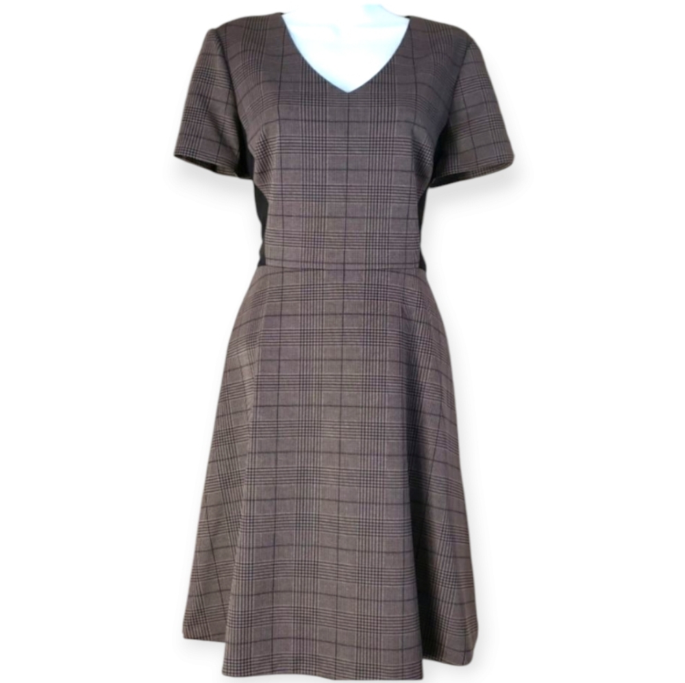NWT Cremieux taupe checked fit & flare dress 6 - Picture 8 of 8
